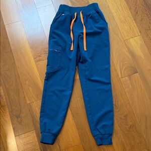 Figs Blue Joggers with Bright Orange Accents